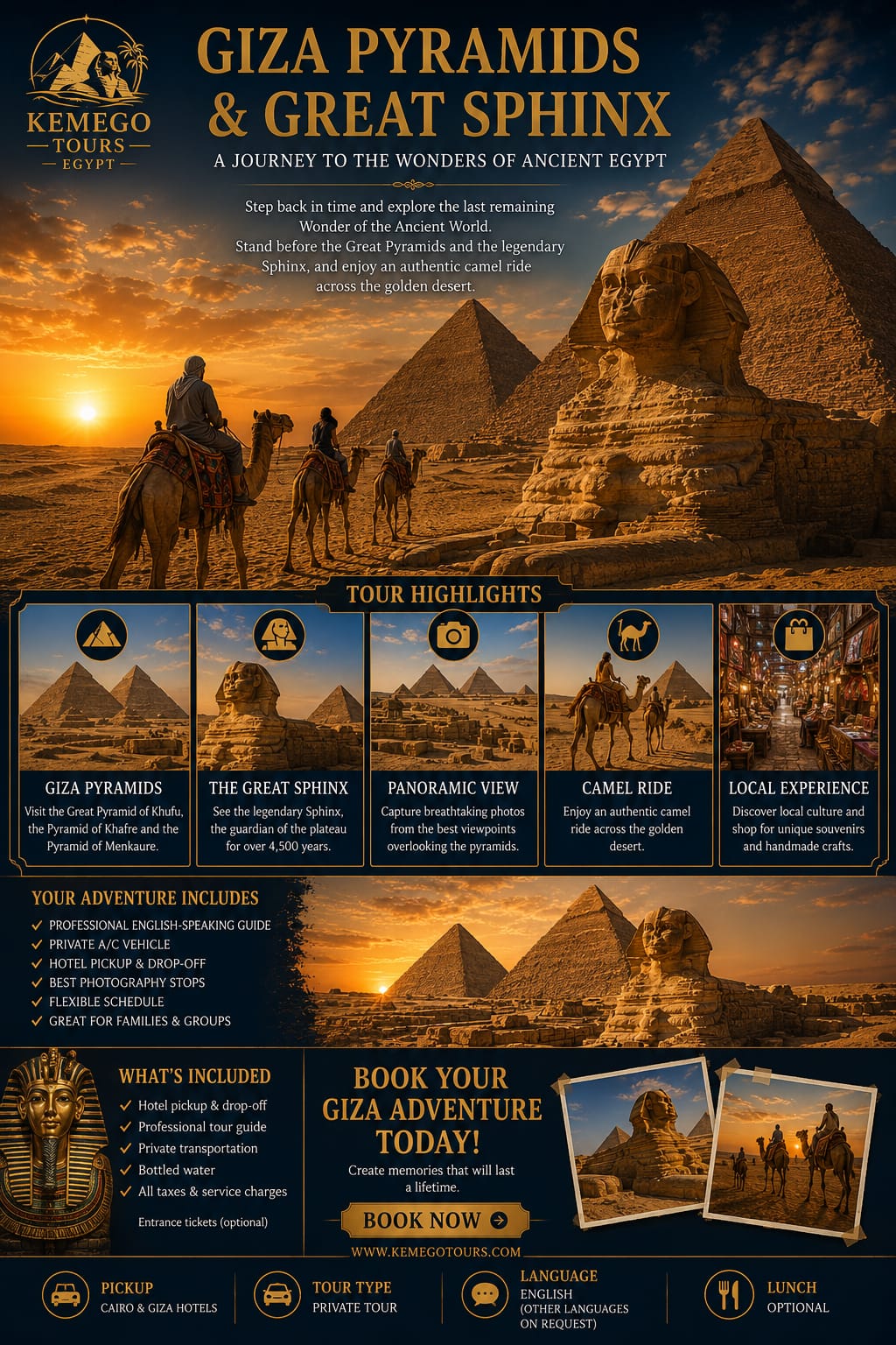 Giza Pyramids Half-Day Tour – Pyramids, Ancient Tombs & Desert Ride Experience